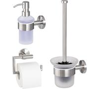 bremermann Salle de bain Série PIAZZA Set de 3 - support papier toilette Garniture WC et distributeur de savon, en inox mat