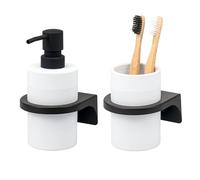 bremermann Savona Ensemble d'accessoires de salle de bain ronds avec surface douce au toucher avec support mural à coller ou à percer, 1 distributeur de savon et 1 gobelet en plastique (blanc)