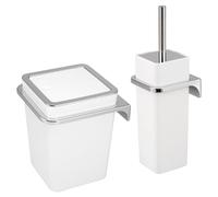 bremermann Savona Ensemble de Salle de Bain 2 pièces avec Poubelle de Salle de Bain 6 l et Brosse WC avec Support Mural carré (Plastique-Blanc)