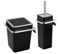 bremermann Savona Ensemble de Salle de Bain 2 pièces avec Poubelle de Salle de Bain 6 l et Brosse WC avec Support Mural carré (Plastique-Noir)