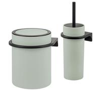 bremermann Savona Ensemble de salle de bain rond 2 pièces avec surface caoutchoutée Softtouch avec support mural à coller ou percer, poubelle moderne de 5,5 l et ensemble WC en plastique (sauge)