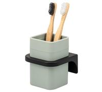 bremermann Savona Gobelet à dents avec surface douce au toucher, porte-gobelet carré avec support mural à coller ou à percer, porte-brosse à dents en plastique (sauge)