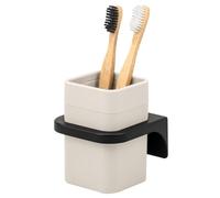 bremermann Savona Gobelet à dents avec surface douce au toucher, porte-gobelet carré avec support mural à coller ou à percer, porte-brosse à dents en plastique (beige)
