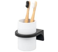 bremermann Savona Gobelet pour brosse à dents avec surface douce au toucher, porte-gobelet rond avec support mural à coller ou percer, porte-brosse à dents en plastique, blanc