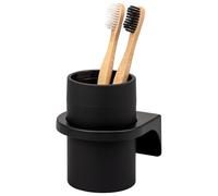 bremermann Savona Gobelet pour brosse à dents avec surface douce au toucher, porte-gobelet rond avec support mural à coller ou percer, porte-brosse à dents en plastique (noir)