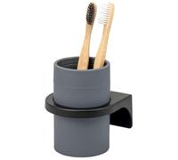 bremermann Savona Gobelet pour brosse à dents avec surface douce au toucher, porte-gobelet rond avec support mural à coller ou percer, porte-brosse à dents en plastique (gris)
