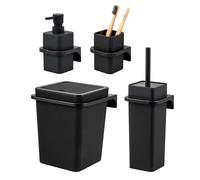 bremermann Savona Lot de 4 accessoires de salle de bain carrés avec surface douce au toucher composé d'un distributeur de savon, d'un gobelet, d'une poubelle de 5,5 l et d'une brosse WC en plastique