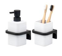 bremermann Savona Set de 2 accessoires de salle de bain avec surface douce au toucher et support mural, 1 distributeur de savon et 1 gobelet en plastique (blanc)