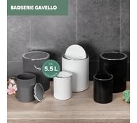 bremermann Seau à cosmétique GAVELLO avec couvercle basculant | Seau de bain avec décor rainuré, plastique blanc, 5,5 litres, rond