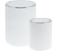 bremermann Seau à cosmétique, set de 2 seaux GAVELLO avec couvercle basculant | Mini seau de bain 1,5 L et 5,5 L avec décor rainuré, plastique blanc, rond