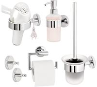 bremermann Série de salle de bain LUCENTE - accessoires de salle de bain 5pcs Porte-papier toilette Garniture WC Distributeur de savon Crochet porte-serviettes Porte-cheveux