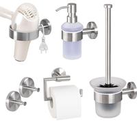 bremermann Série de salle de bain PIAZZA - accessoires de salle de bain 5pcs Porte papier toilette Garniture WC Distributeur de savon Crochet porte-serviettes Porte-cheveux