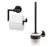 bremermann Série Piazza Black - Ensemble d'accessoires de salle de bain 2 pièces comprenant 1 porte-papier toilette et 1 brosse WC avec 1 tête de brosse de rechange, porte-rouleau de papier toilette