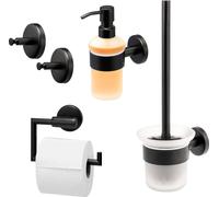bremermann Série pour la salle de bain PIAZZA BLACK - accessoires pour la salle de bain 4pcs Porte papier toilette Garniture WC Distributeur de savon Crochet porte-serviettes