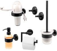 bremermann Série pour la salle de bain PIAZZA BLACK - accessoires pour la salle de bain 5pcs Porte papier toilette Garniture WC Distributeur de savon Crochet porte-serviettes Porte-cheveux