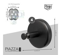 bremermann Série pour la salle de bain PIAZZA BLACK - Crochet pour serviette de bain, set de 4 pièces y compris kit de collage, en acier inoxydable noir mat