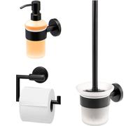 bremermann Série pour la salle de bain PIAZZA BLACK Set de 3 - support papier toilette garniture WC et distributeur de savon, en inox noir