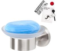 bremermann Série pour la salle de bain PIAZZA - porte-savon avec kit de collage, porte-savon en verre satiné et acier inoxydable, mat