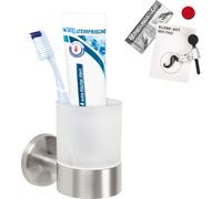 bremermann Série pour la salle de bain PIAZZA - porte-verre avec kit de collage et support mural, en inox mat
