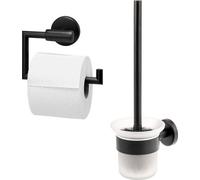 bremermann Série salle de bain PIAZZA BLACK - set de 2 pièces 1x support papier toilette et 1x garniture WC, en inox noir