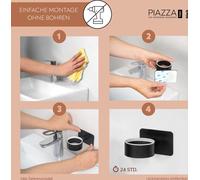 bremermann Série salle de bain PIAZZA BLACK TAPE - Porte-gobelet double verre autocollant verre & inox, noir mat - pas de perçage 3M fixation adhésive Gobelet à dents