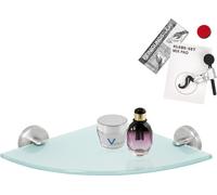 bremermann Série salle de bain PIAZZA - étagère d'angle en verre avec kit de collage, étagère en verre, étagère de salle de bain en verre et acier inoxydable, mat