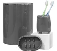 bremermann Série salle de bain SAVONA - accessoires salle de bain 3pcs Seau à cosmétique Récipient pour brosse à dents Porte-savon en plastique, gris
