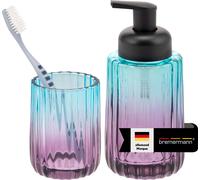 bremermann Set d'accessoires de salle de bain 2 pièces comprenant 1x distributeur de savon en mousse et 1x gobelet à dents en verre, bleu-violet