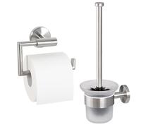 bremermann Set d'accessoires de salle de bain Piazza - 2 pièces comprenant 1 porte-papier toilette et 1 brosse WC avec 1 tête de brosse de rechange, porte-rouleau de papier toilette avec fonction