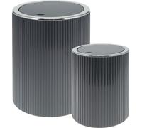 bremermann Set de 2 seaux à cosmétiques gavello avec couvercle basculant | Mini seau de bain 1,5 l et 5,5 l avec décor rainuré, plastique gris, rond