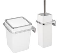 bremermann Set de salle de bain 2 pièces SAVONA, seau à cosmétique 6 litres et garniture WC avec support mural, carré blanc
