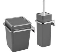 bremermann Set de salle de bain 2 pièces SAVONA , seau à cosmétique 6 litres et garniture WC avec support mural, carré gris