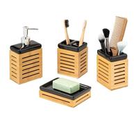 bremermann Set de salle de bain 4 pcs., bambou, céramique, noir, accessoires de salle de bain