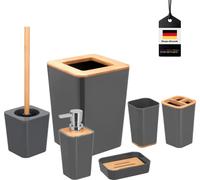 bremermann Set de salle de bain 6 pcs. CALVI | avec brosse WC Distributeur de savon Seau à savon Porte-brosse Gobelet, gris