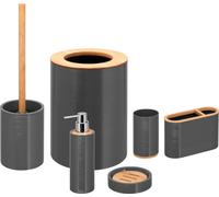 bremermann Set de salle de bain 6 pièces SEGNO avec brosse WC Distributeur de savon Seau à savon Porte-brosse Gobelet, gris