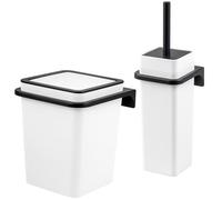 bremermann Set de Salle de Bain carré de 2 pièces Savona avec Surface caoutchoutée Softtouch, y Compris Support Mural à Coller ou à percer, Seau à cosmétique Moderne et Garniture de WC (Blanc)
