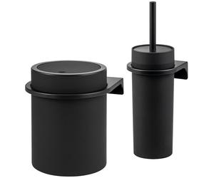 bremermann Set de Salle de Bain Rond de 2 pièces Savona avec Surface caoutchoutée Softtouch, y Compris Support Mural à Coller ou à percer, 5,5 litres et Garniture WC en Plastique (Noir)