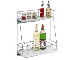 bremermann Tiroir de cuisine télescopique à 2 étages, tiroir de cuisine extensible avec système de fermeture amortie, idéal comme porte-bouteilles, organisateur pour épices, aliments, chromé