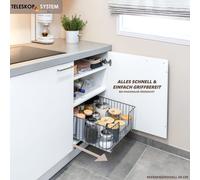 bremermann Tiroir pour armoire de 30 cm de large, tiroir télescopique au sol avec étagère, tiroir de cuisine, chromé