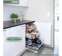 bremermann Tiroir télescopique 40 cm avec étagère, tiroir de cuisine à monter ultérieurement, tiroir d'armoire en métal, blanc