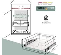 bremermann Tiroir télescopique 50 cm avec étagère, tiroir de cuisine pour équipement ultérieur, tiroir d'armoire en métal, chromé