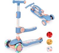 BremToy trottinette pour enfants avec siège, avec roues LED, avec guidon réglable en hauteur, trottinette pliable pour enfants 1-8 ans, rose