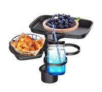 Brenage Auto-branding-tablette-4 en 1 Coupe De Voiture Avec Support De Nourriture | Plateau De Voiture Tournant Réglable Pour Boissons, Snacks, Grandes Bouteilles, Voyage Sur Route, , SUV,