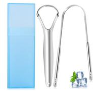 Brencco Gratte langues en Acier Inoxydable, 2 Pcs Tongue Scraper, Nettoyeur De Langue avec étui, pour Une Soins Bucco-dentaires et Haleine Fraîche, Pour Voyager