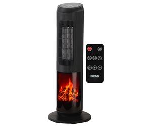 BREND BR-2222 Chauffage Électrique avec Cheminée Décorative et Thermostat 18-45°C - Chauffage Céramique avec Oscillation - Effet Flamme Réaliste - Minuterie - Noir