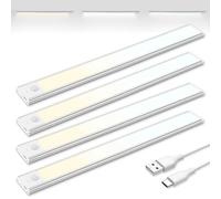 Brendz Lampe d'armoire avec détecteur de mouvement, éclairage de penderie | 4 x 40 cm, 3 températures de couleur, rechargeable, éclairage d'armoire à intensité variable, barre lumineuse LED sans fil