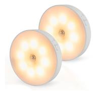 Brendz Lampe de Placard à Détecteur de Mouvement, USB-C, 3000K Blanc Chaud, 2 Pièces, Ronde LED, Rechargeable, Magnétique