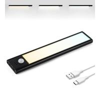 Brendz Lampe Detecteur de Mouvement Interieur, Rechargeable USB-C, 20cm | 3 Températures de Couleur, Reglette Led Cuisine, Dimmables, Bande Magnétique pour Armoires, Couloirs, Escalier, Garage, Noir