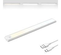 Brendz Lampe Detecteur de Mouvement Interieur, Rechargeable USB-C | 3 Températures de Couleur, Reglette Led Cuisine, Dimmables, Bande Magnétique pour Armoires, Couloirs, Escalier, 40cm, Argent