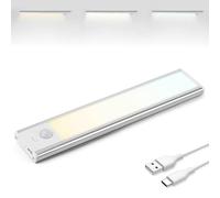 Brendz Lampe Detecteur de Mouvement Interieur, Rechargeable USB-C | 3 Températures de Couleur, Reglette Led Cuisine, Dimmables, Bande Magnétique pour Armoires, Couloirs, Escalier, 20cm, Argent